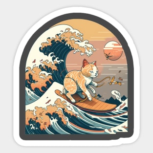 Cat Riding Wave Sticker